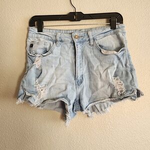 KanCan Light Blue Frayed Jean Shorts